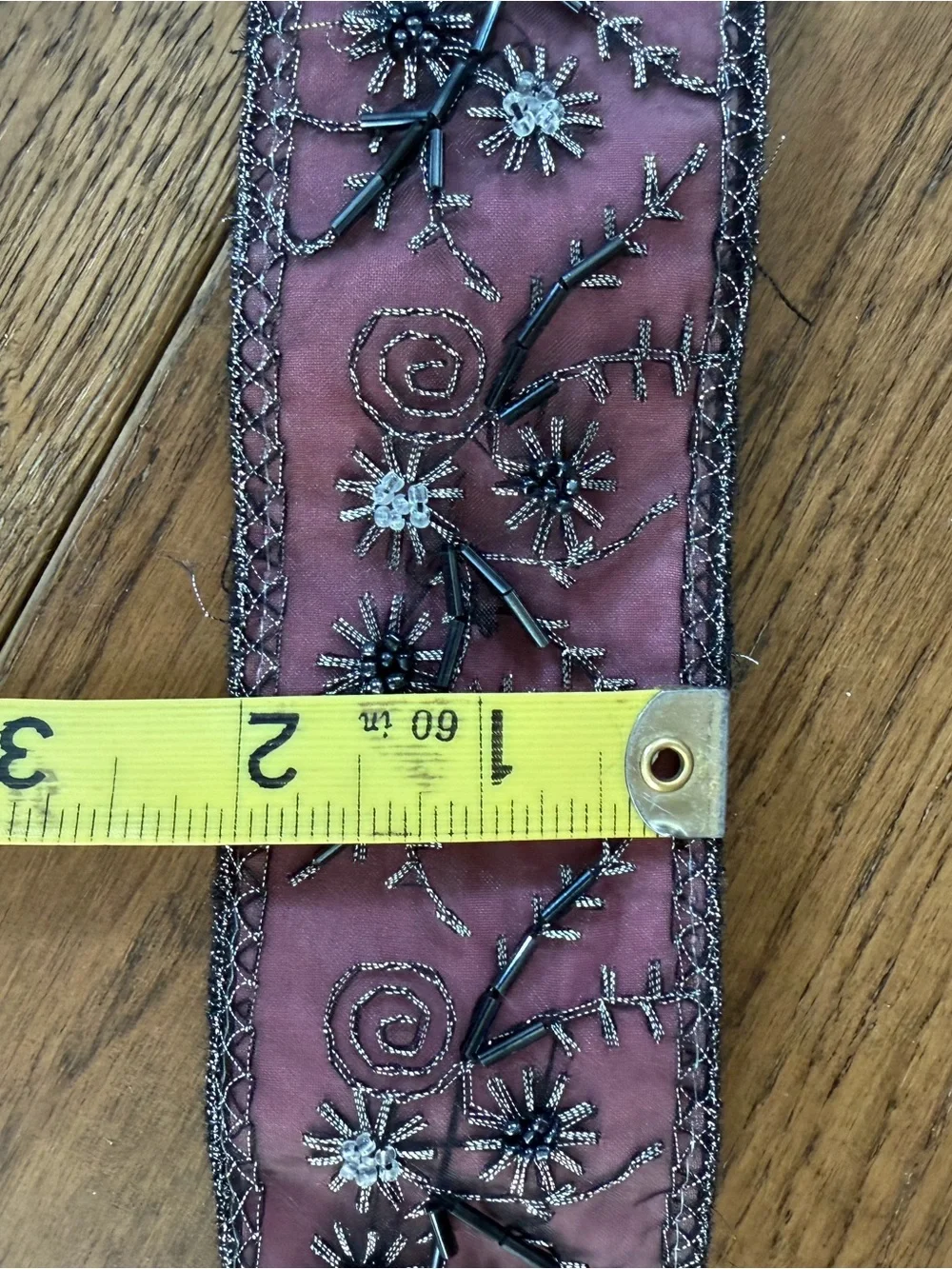 Embroidered and beaded whimsical fairy core Pink Sash Belt with Silver Ring
